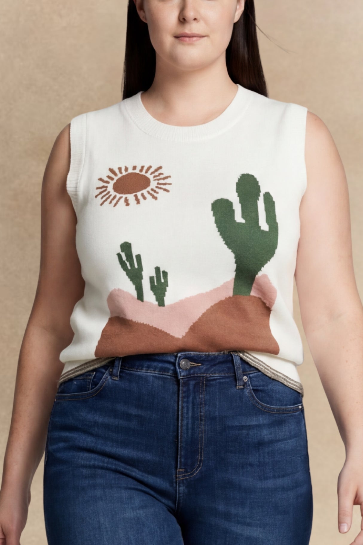 Jolene Cactus Western Oasis Loose Sweater