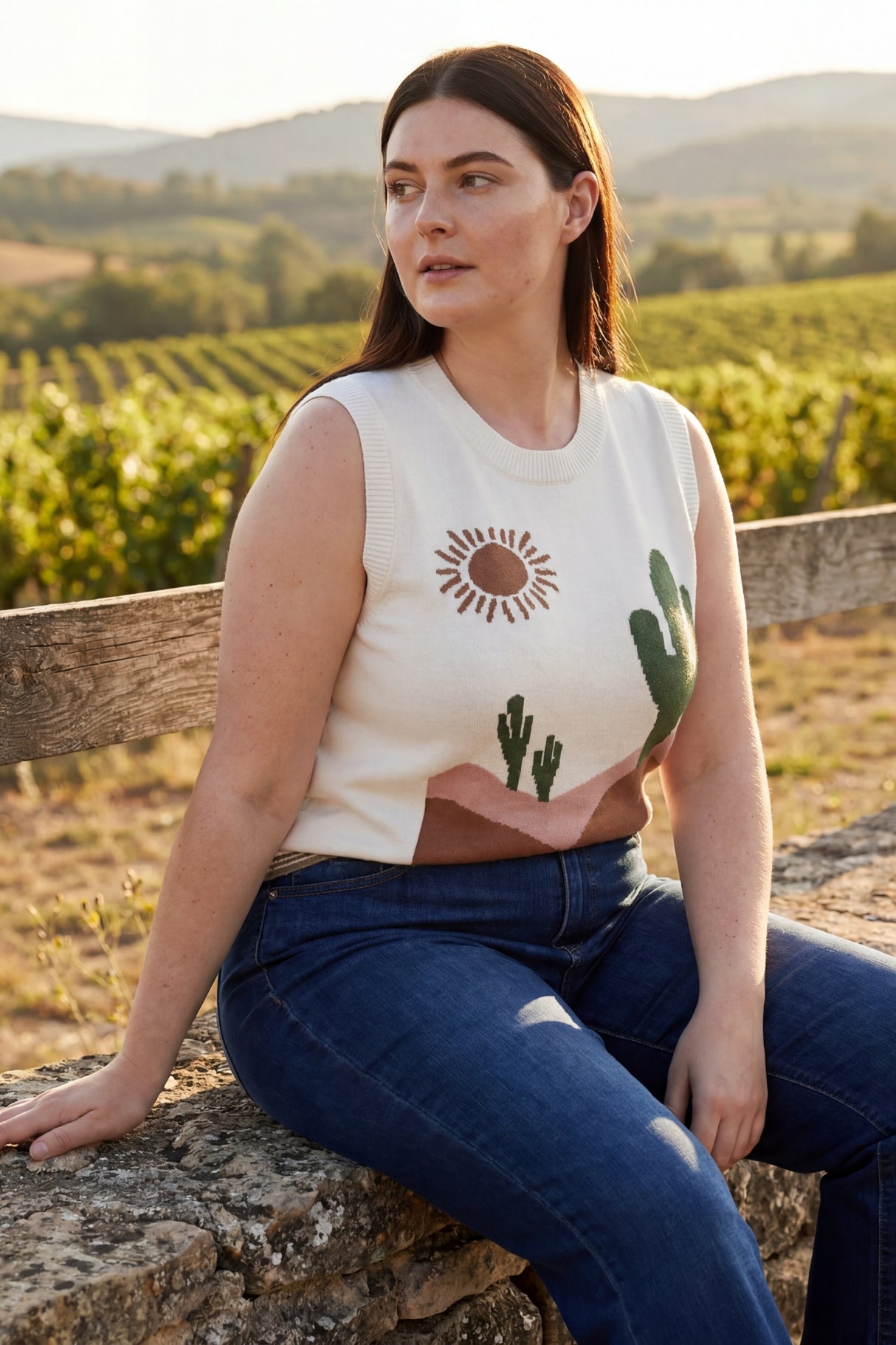 Jolene Cactus Western Oasis Loose Sweater