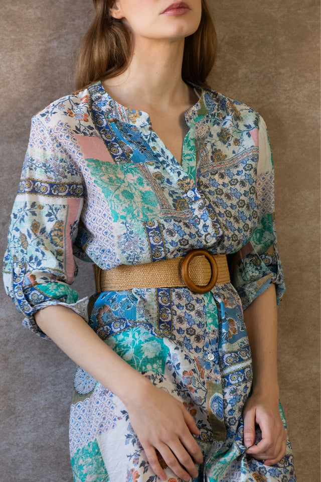 Lara Robe Tunique Bohème Imprimé Patchwork Manches Longues