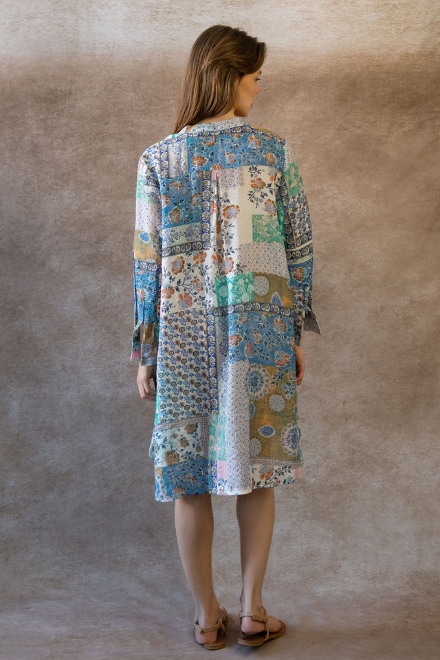 Lara Robe Tunique Bohème Imprimé Patchwork Manches Longues