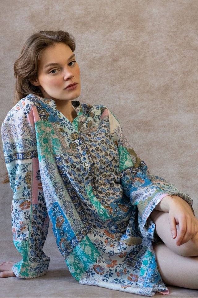 Lara Robe Tunique Bohème Imprimé Patchwork Manches Longues