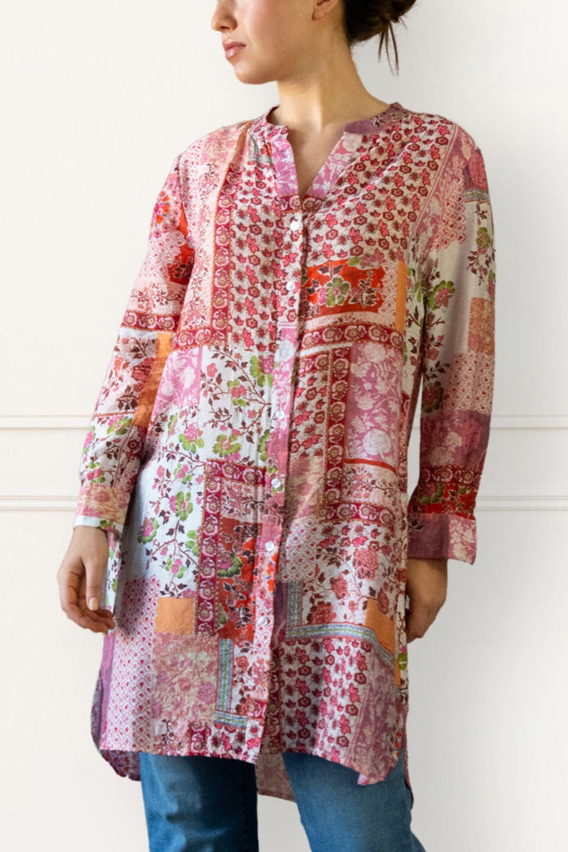 Lara Robe Tunique Bohème Imprimé Patchwork Manches Longues