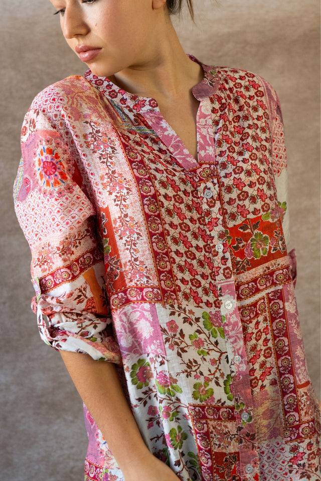 Lara Robe Tunique Bohème Imprimé Patchwork Manches Longues