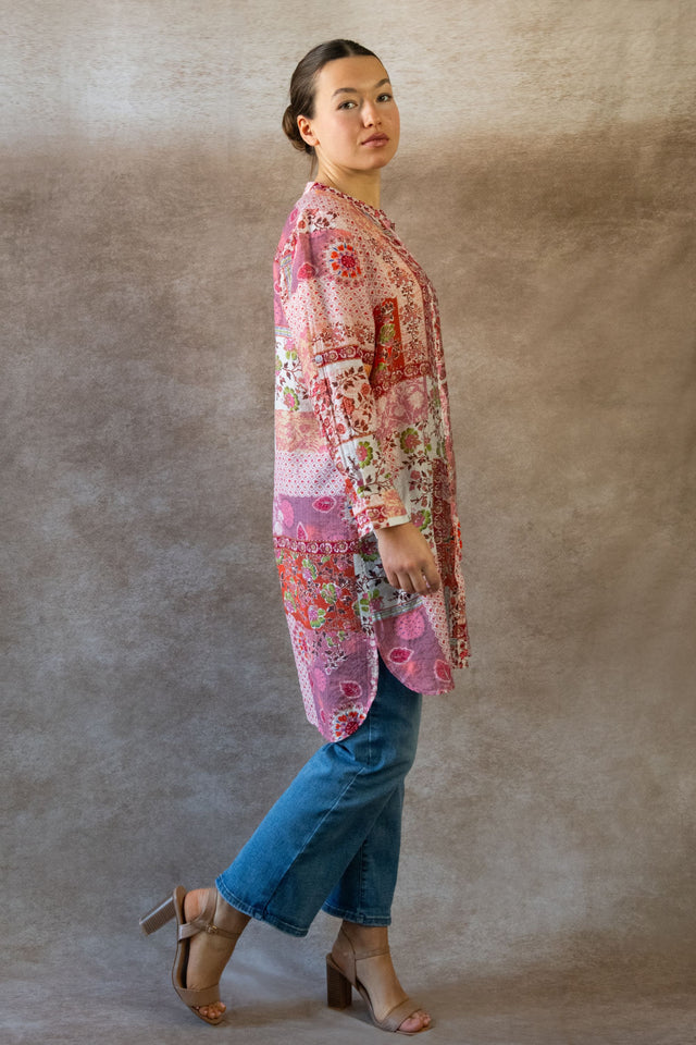 Lara Robe Tunique Bohème Imprimé Patchwork Manches Longues