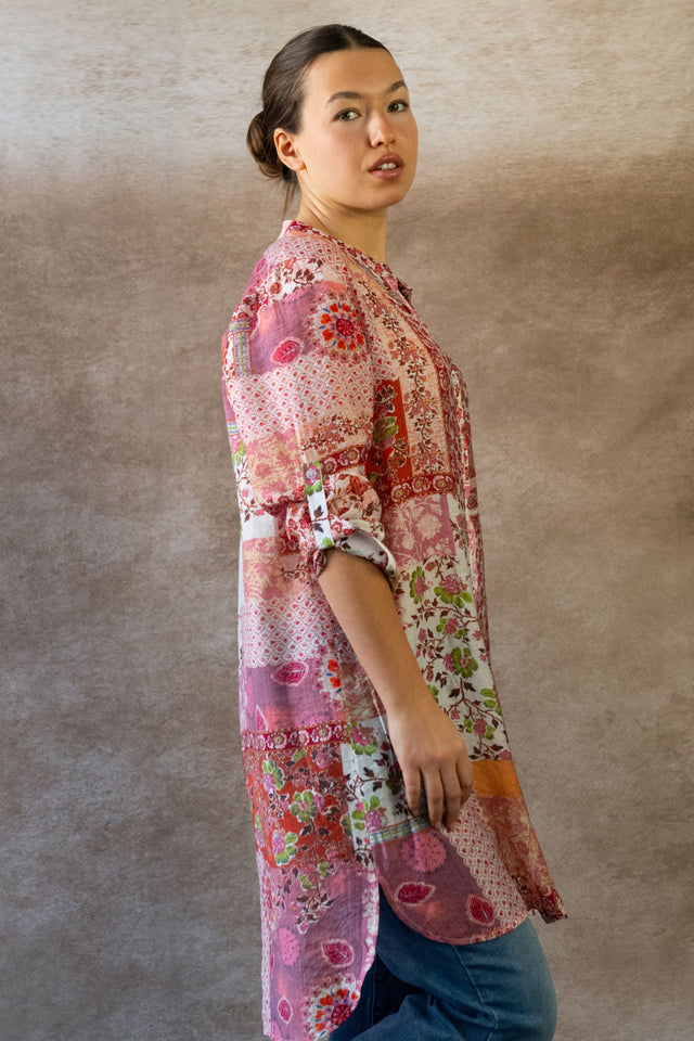 Lara Robe Tunique Bohème Imprimé Patchwork Manches Longues