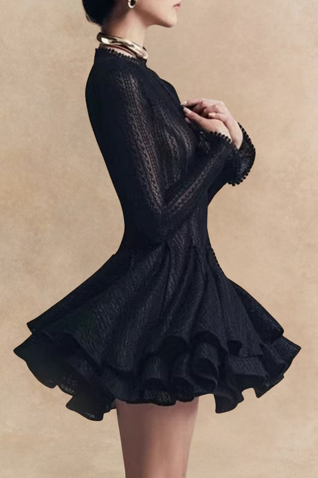 Layered Round Neck Long Sleeve Dress