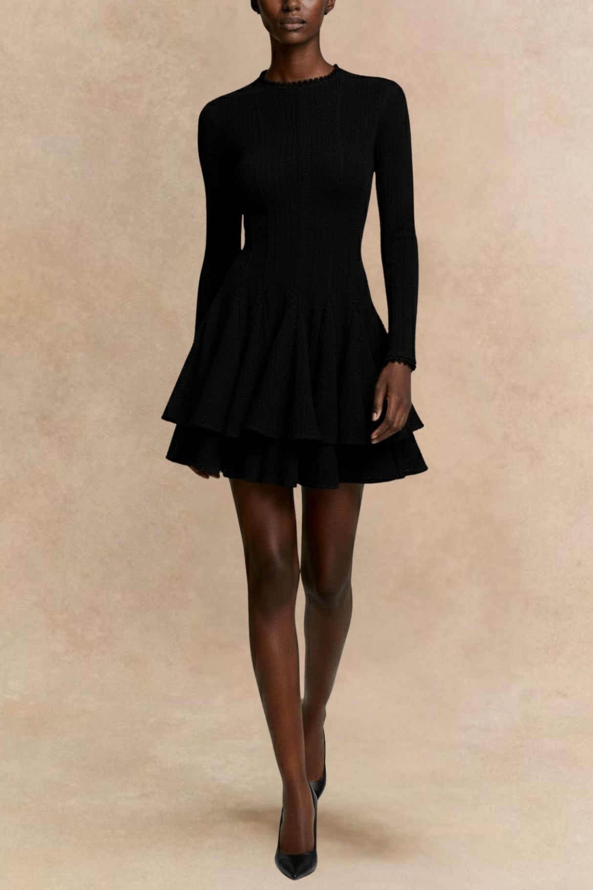Celine Robe Manches Longues Col Rond Jupe Superposée