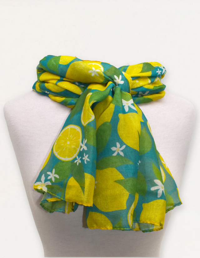 Lemon Print Summer Scarf Blue Green