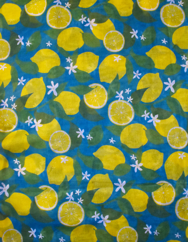 Lemon Print Summer Scarf Blue Green