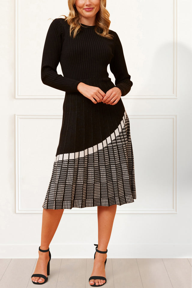 Leslie Dress Knit Prince De Galle Pleated Skirt - Onze Montreal Black / XS Annick