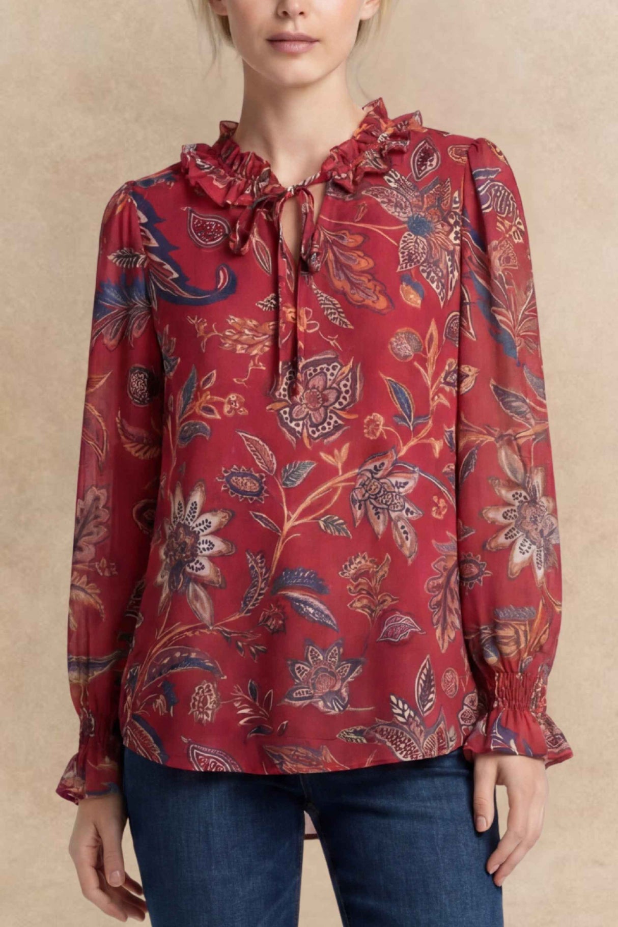 Liliane Red Floral Long-Sleeve Blouse