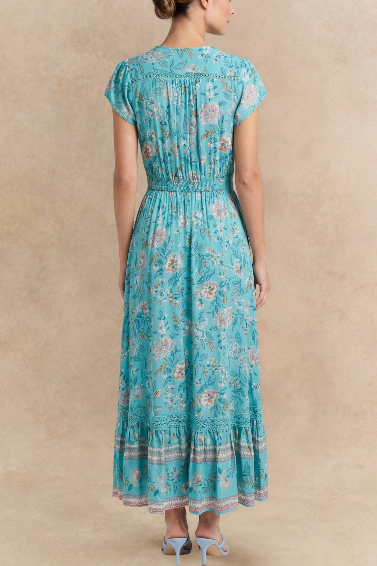 Lizette Floral Blue Button-Front Maxi Dress