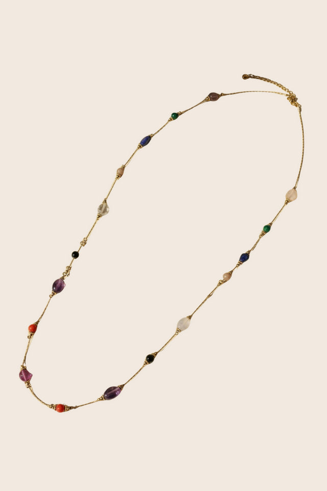 Long Multicolor Stone Chain Necklace