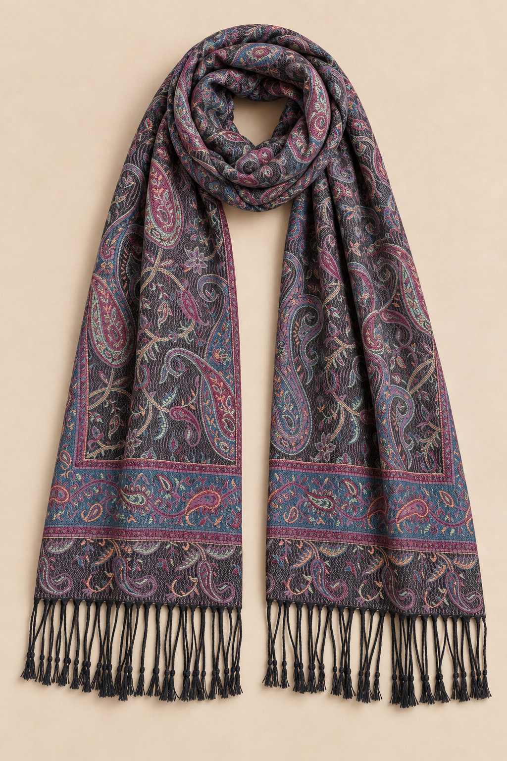Foulard Pashmina Jacquard Motifs Noir
