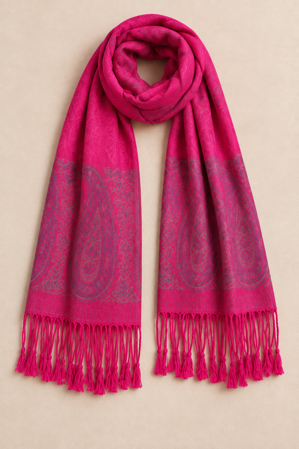 Écharpe Pashmina Jacquard Fuchsia Vif