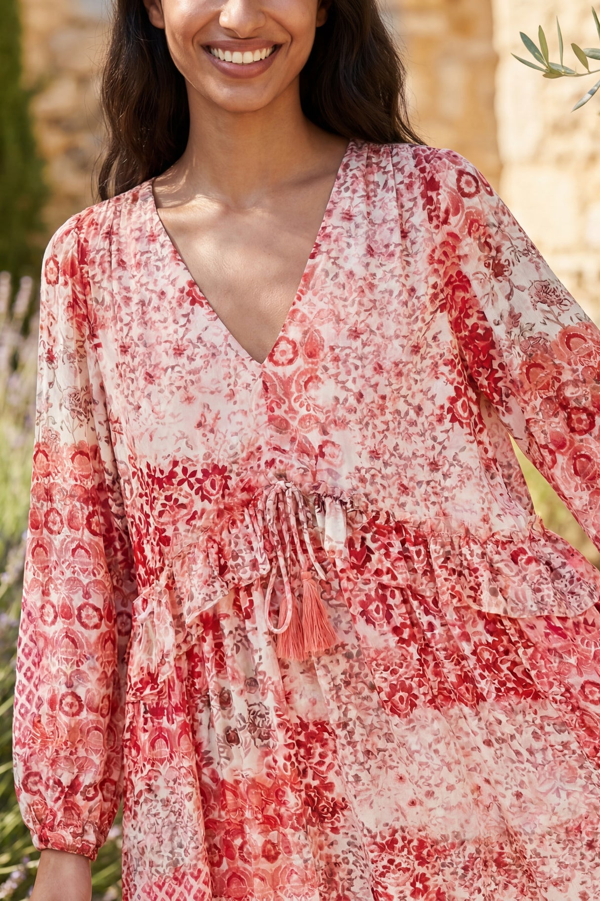 Loralie Print Tassel Tie Flowy Mini Dress