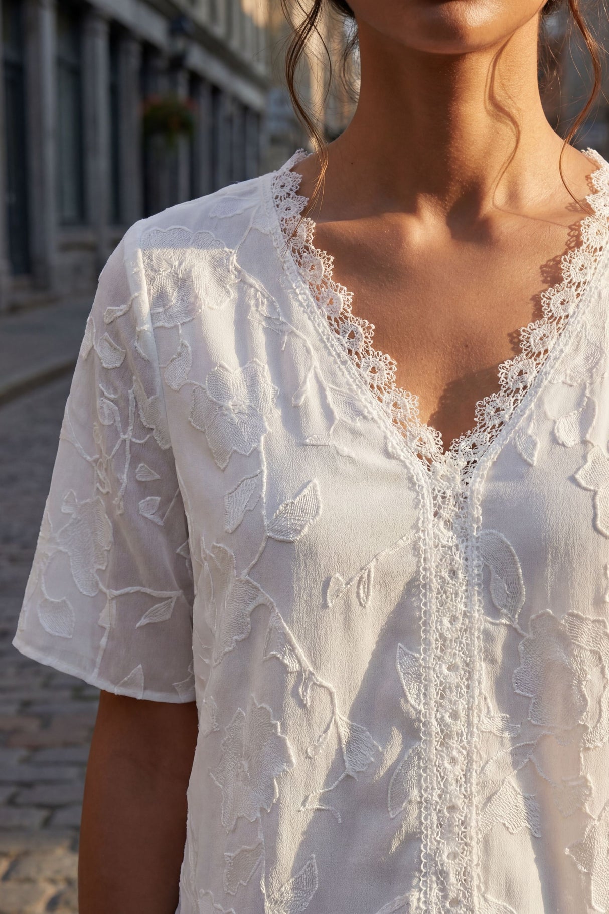 Lucie Embroidered V-Neck Blouse Lace