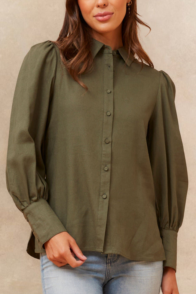 Maxine Button-Up Shirt Long Sleeve Puff Cuffs Classic Elegant