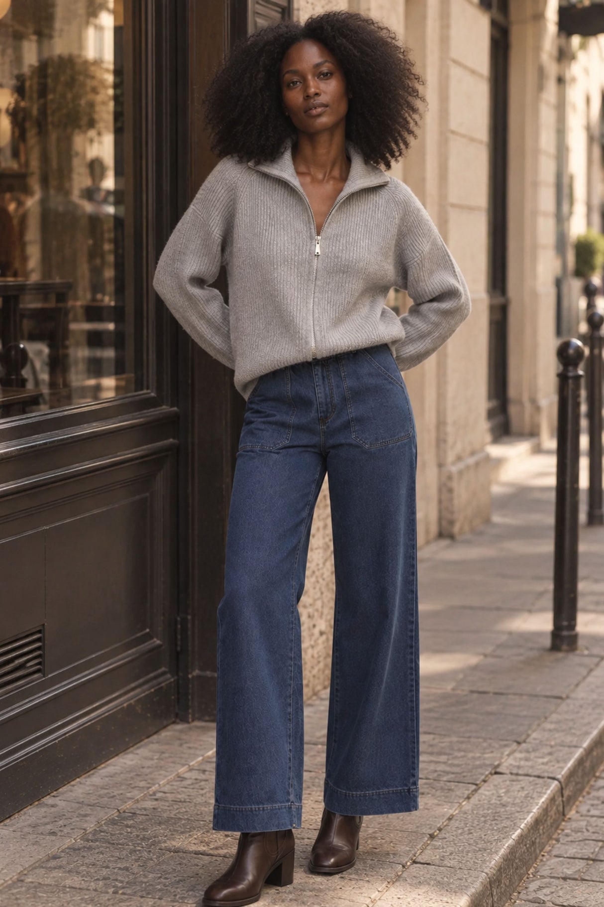 Maelys Ribbed Zip-Up Mock Neck Cardigan