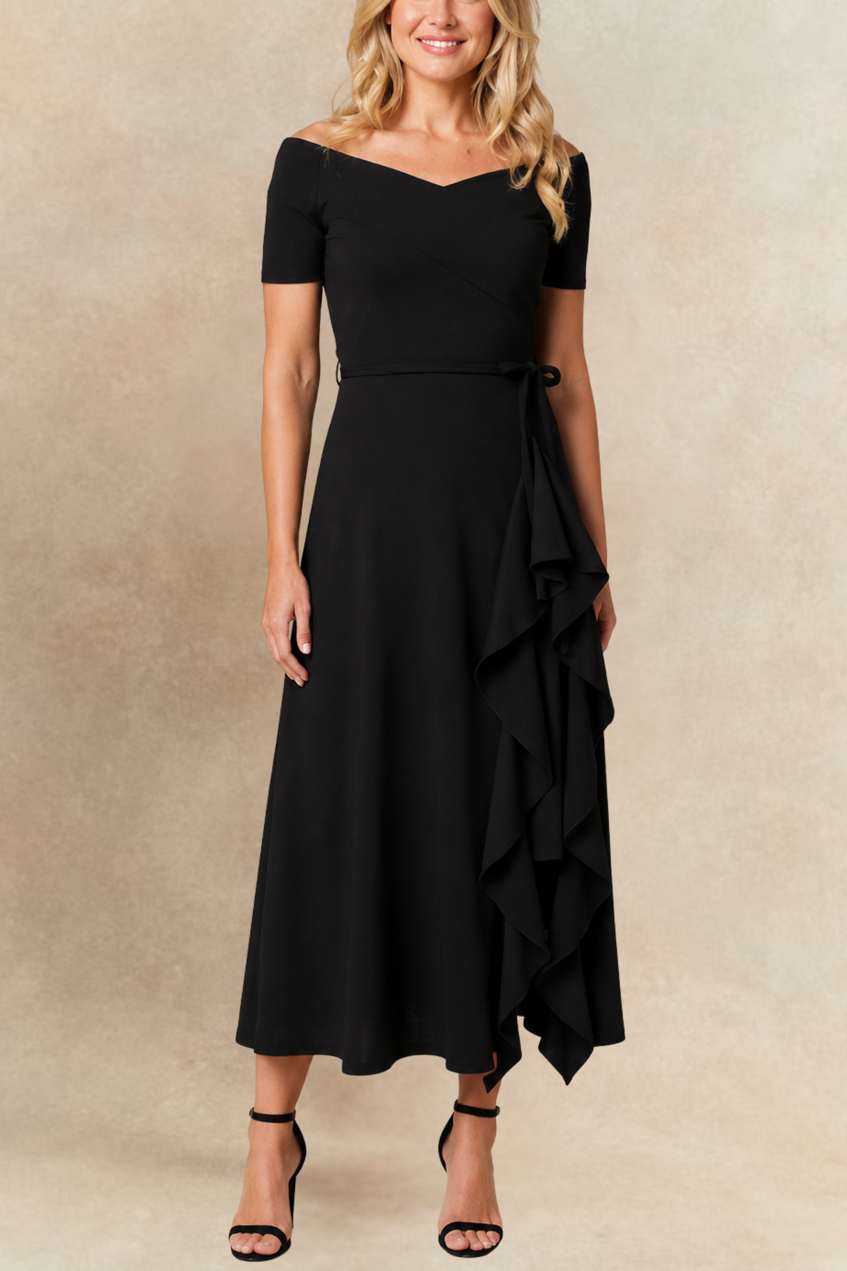 Malia Black Stretch Ruffle Maxi Dress