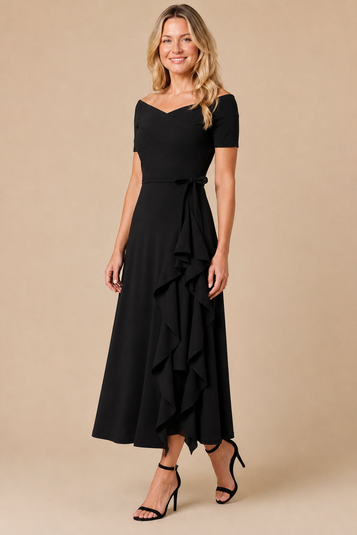 Malia Black Stretch Ruffle Maxi Dress1