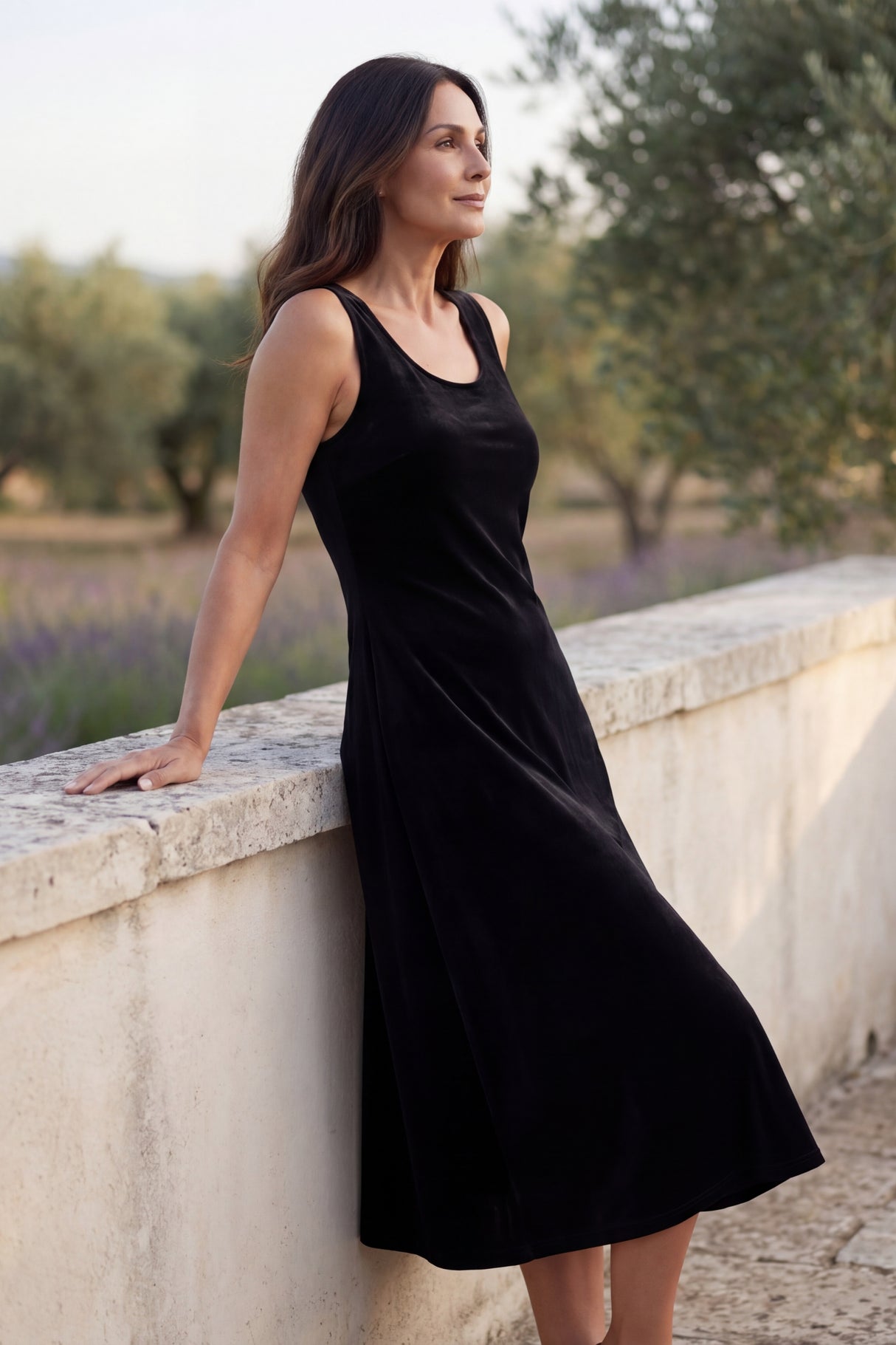 Marina Robe Midi Sans Manches Velours