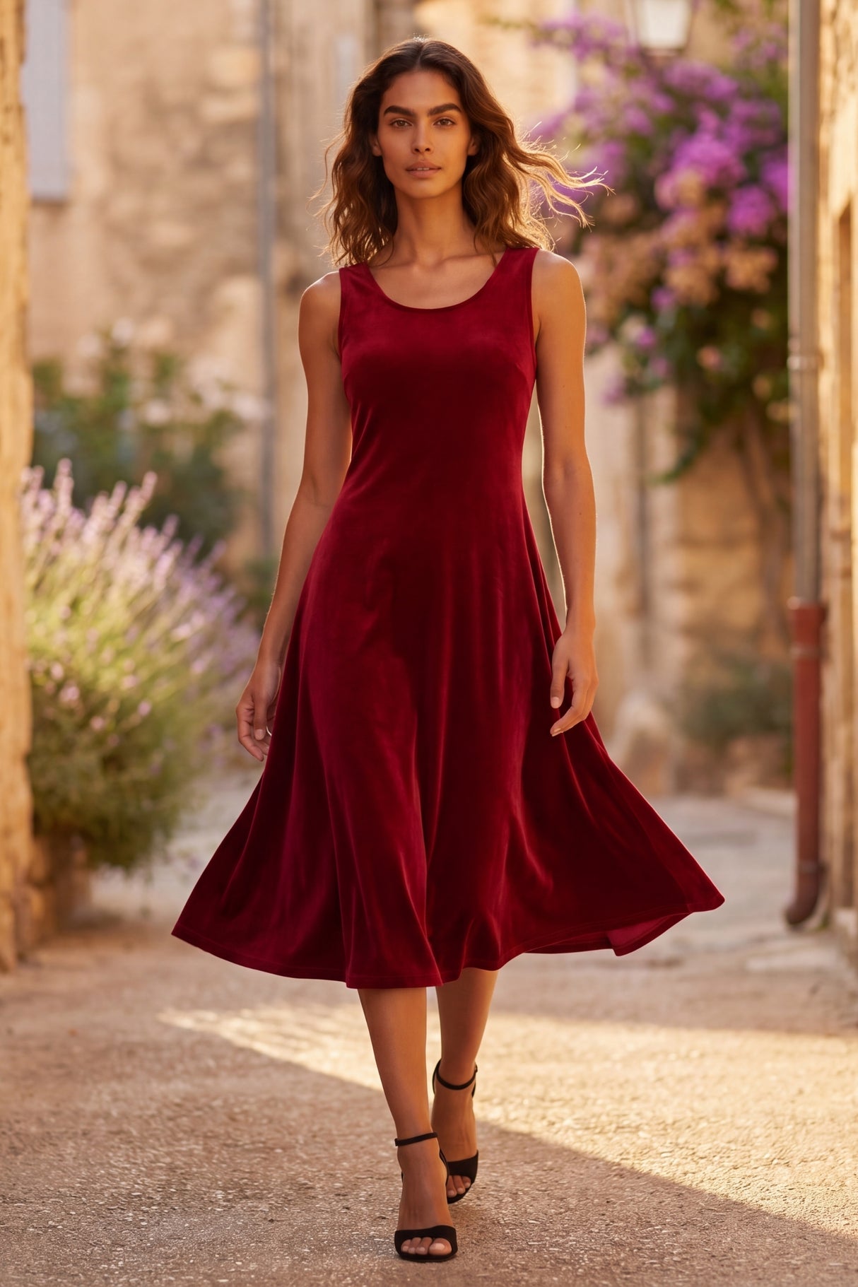Marina Robe Midi Sans Manches Velours