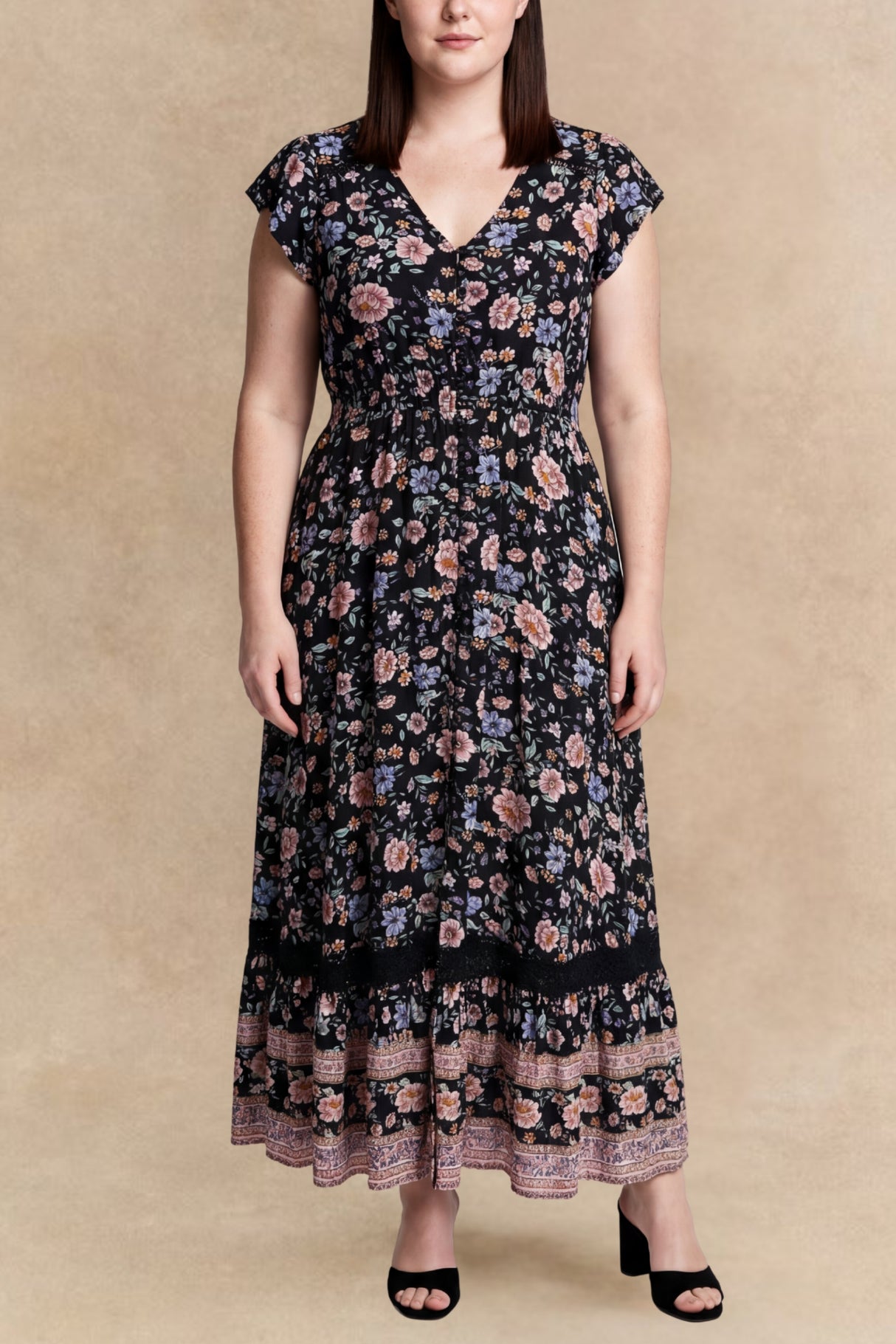 PRE-SALE | Michelle Floral Midi Dress V-Neck Cap Sleeves