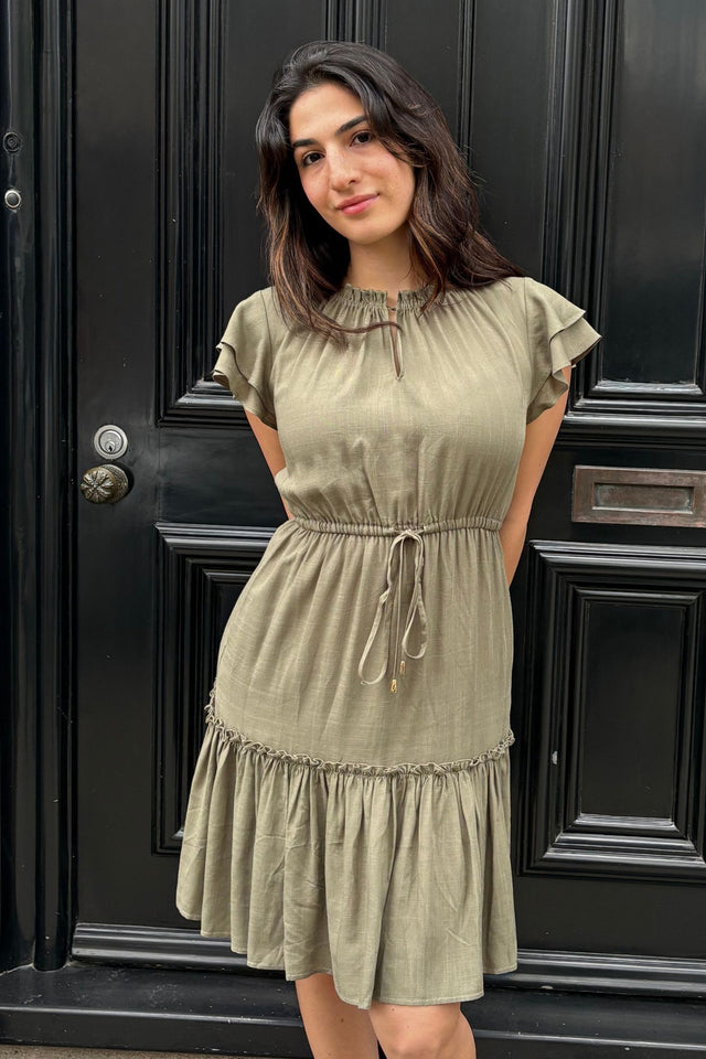 Mireille Robe Courte Manches Volantées Taille Nouée À Volants