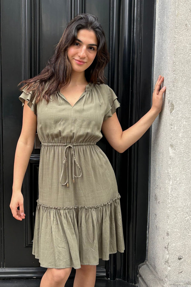 Mireille Robe Courte Manches Volantées Taille Nouée À Volants