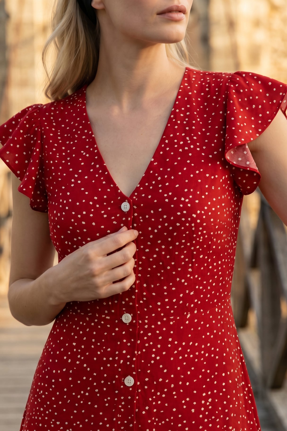Molly Robe Midi Boutons Manches Volants