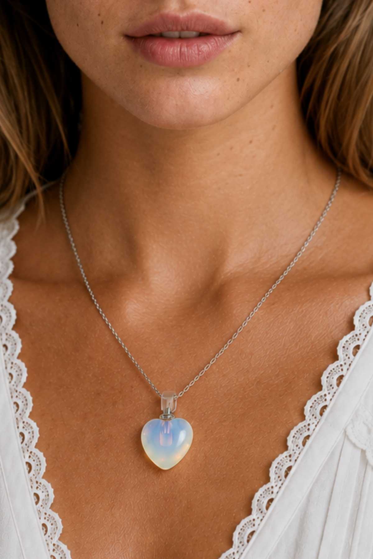 Opaline Heart Necklace Silver