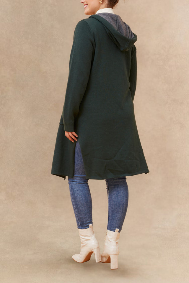 Nora Cardigan Long Ouvert à Capuche Léger Bicolore Décontracté Tendance