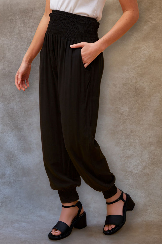 Nadine Pantalon Sarouel Taille Nid D'Abeille avec Poches Uni