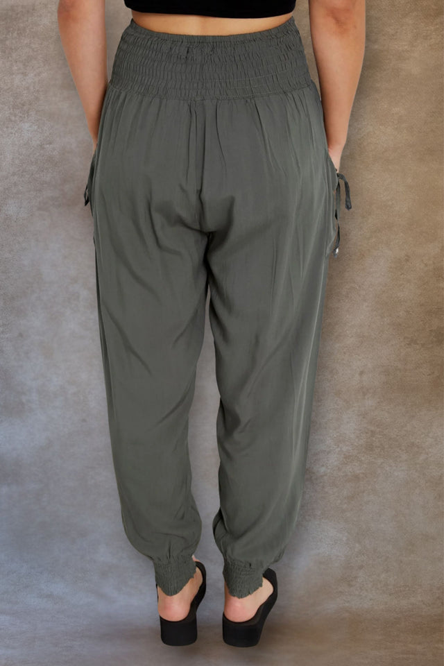 Nadine Pantalon Sarouel Taille Nid D'Abeille avec Poches Uni