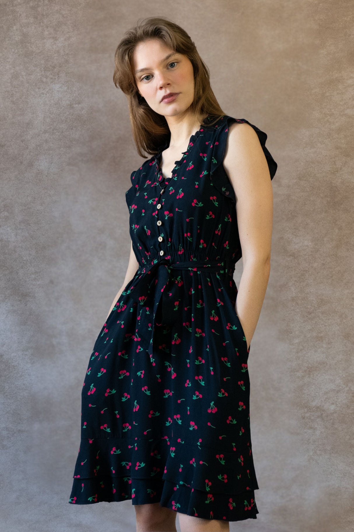 Natasha Cherry Print Short Dress