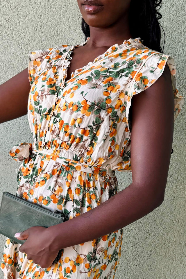 Natasha Robe Courte Imprimée Clementine Ceinture Poches & Détails Plissés