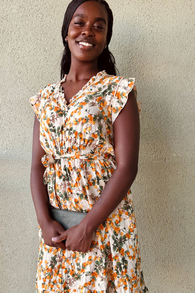 Natasha Robe Courte Imprimée Clementine Ceinture Poches & Détails Plissés