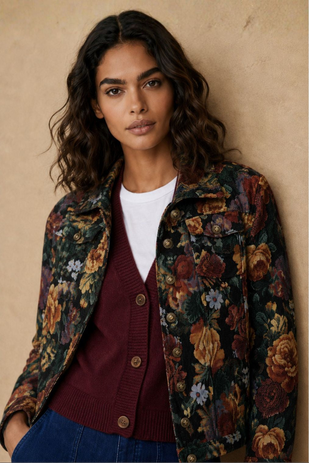 Tatiana Floral Jacket Woven Jacquard Button-Front