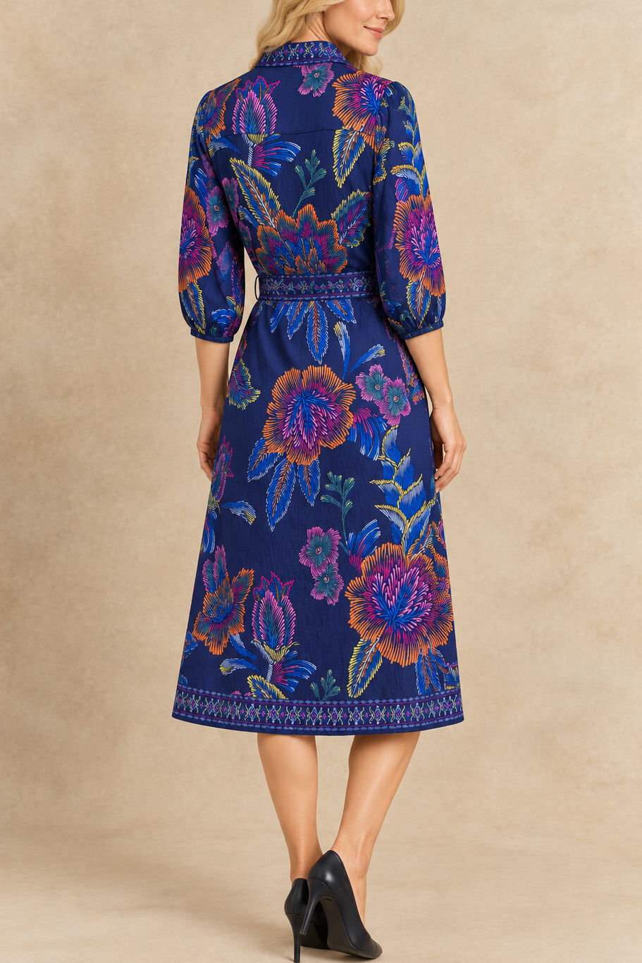 Robe-chemisier Adelina bleu marine à imprimé floral