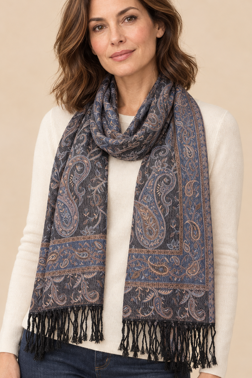 Foulard Pashmina Jacquard Marine