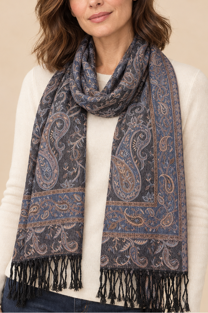 Foulard Pashmina Jacquard Marine