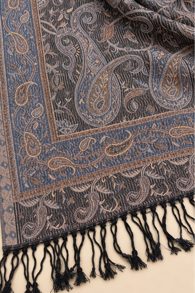 Foulard Pashmina Jacquard Marine