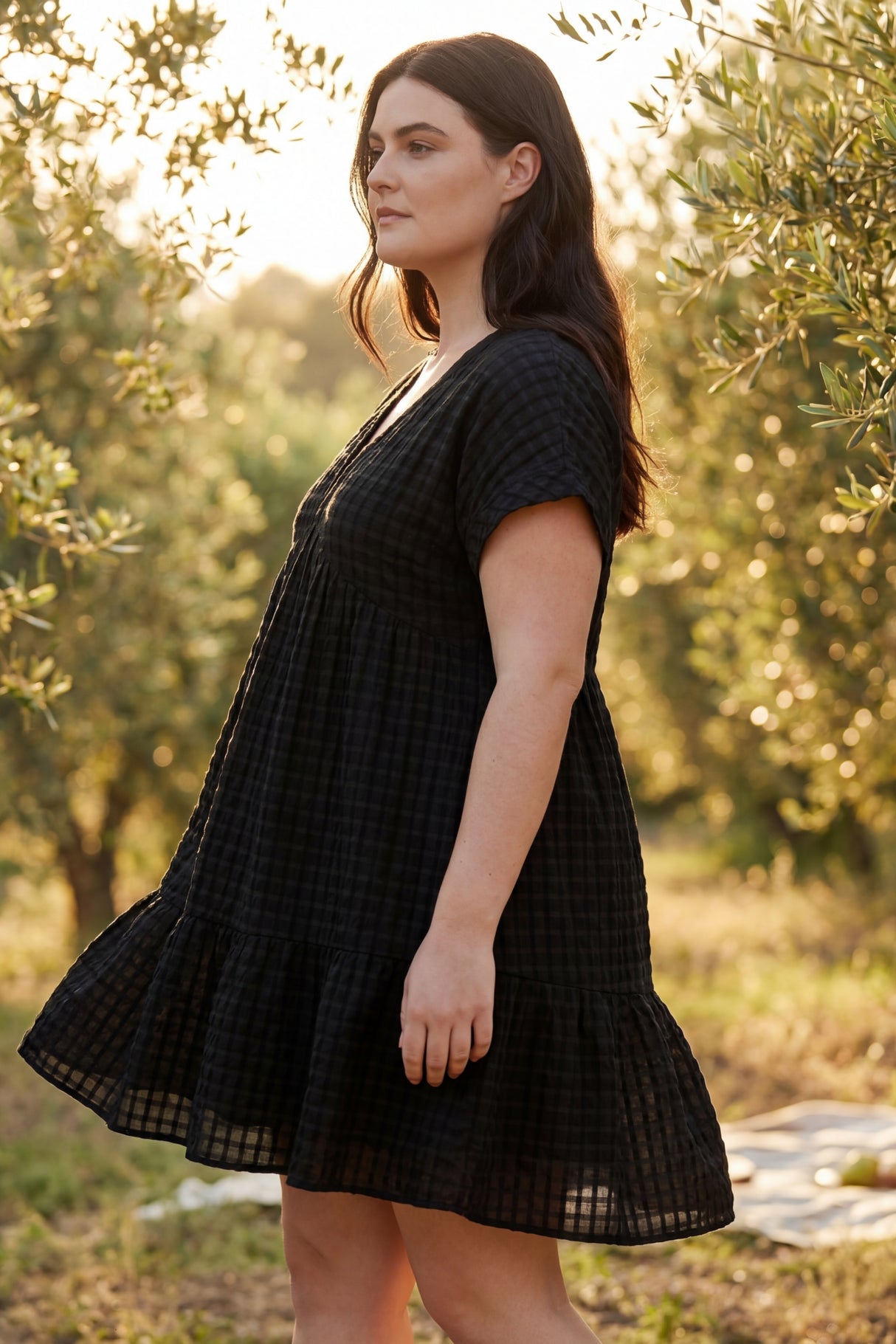 Nina Plaid Ruffle Hem Mini Dress