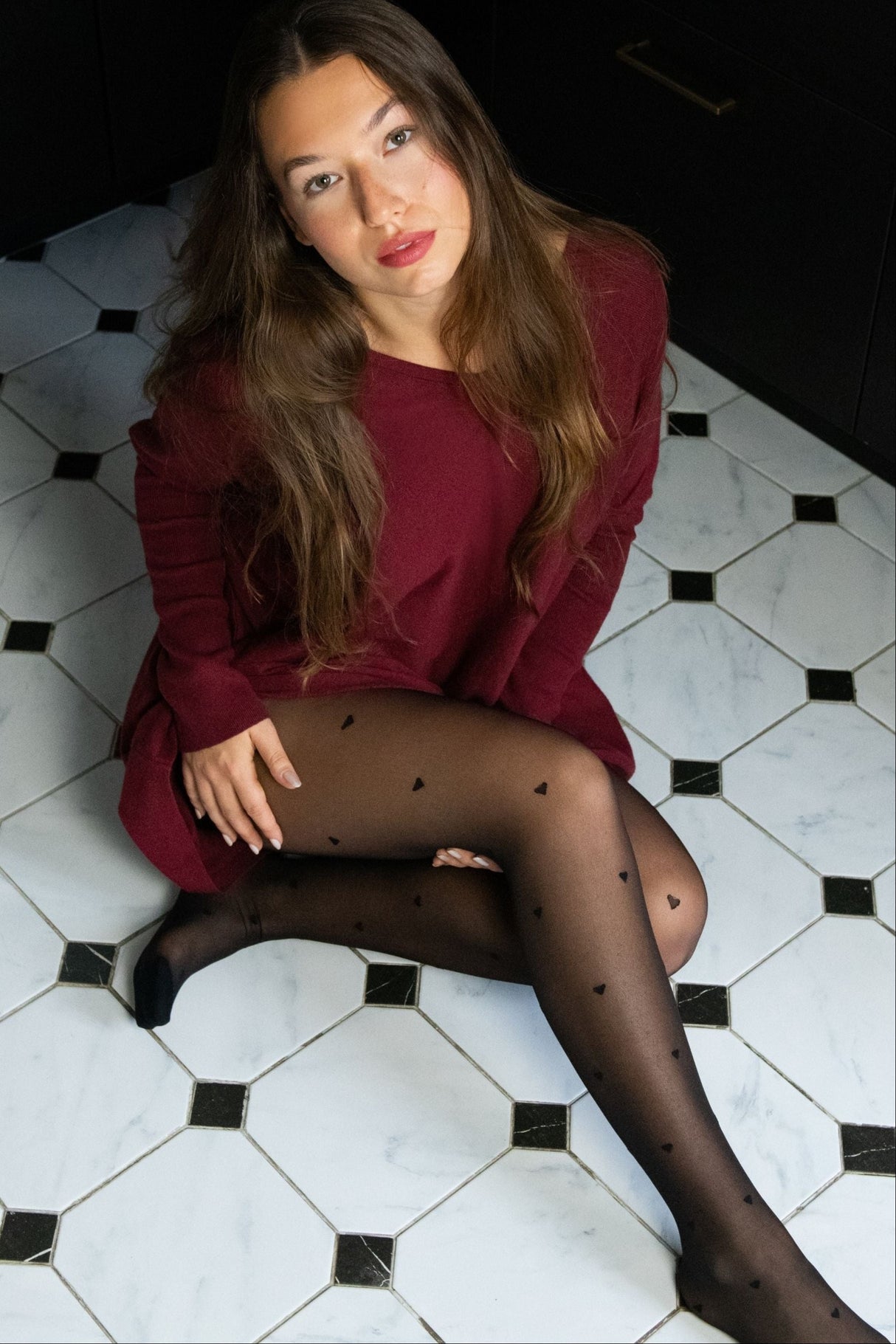 Tights Women's Sheer Black Tights – Heart Print Pantyhose, High Waist, Elegant & Sexy - Onze Montreal Black / A Annick