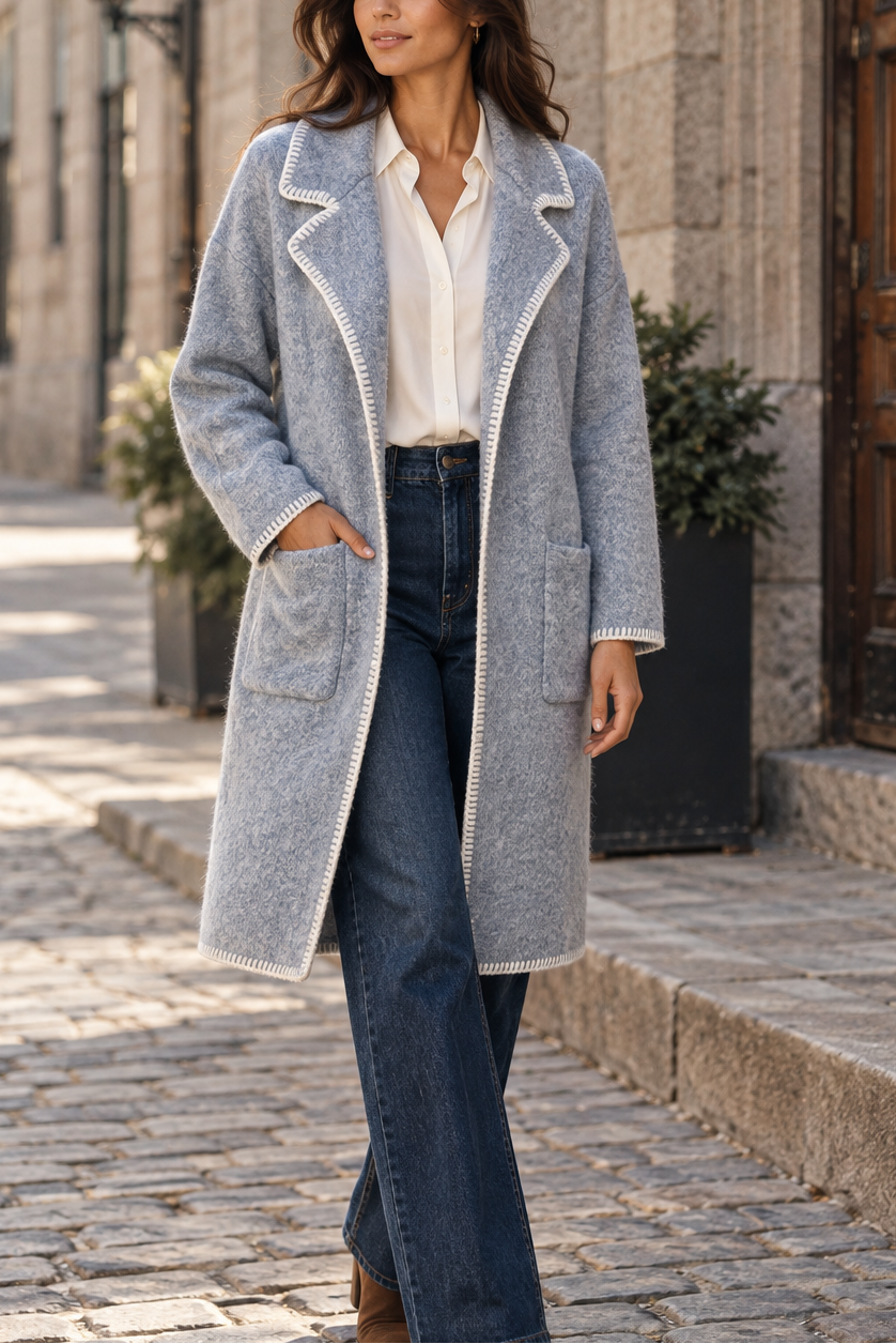Solana Veste Cardigan Tricot Coutures Contrastées Poches Femme