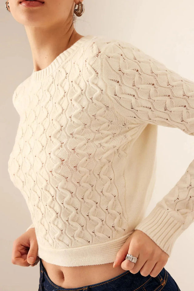 Olivia Cutout Bow Back Texture Round Neck Sweater