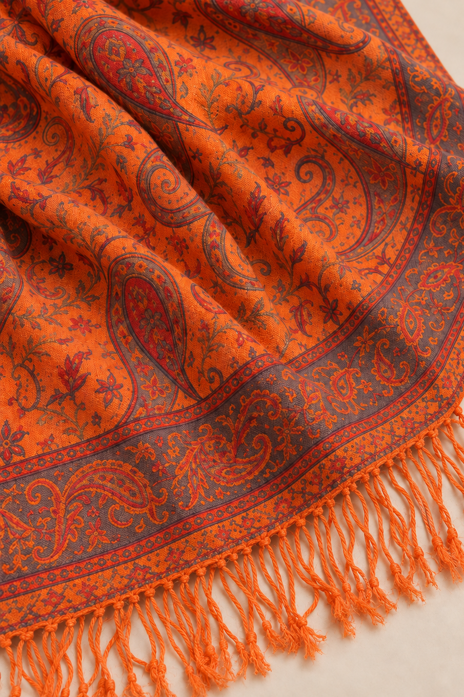 Pashmina Scarf Jacquard Paisley Orange