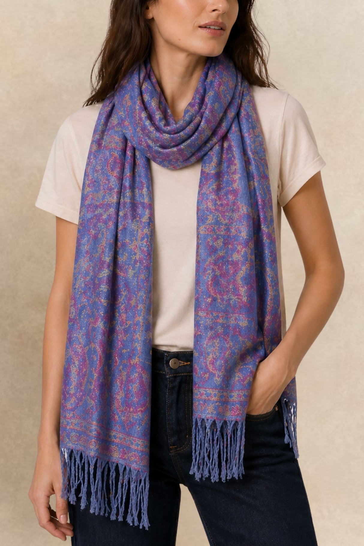 Écharpe Pashmina Jacquard Paisley Mauve