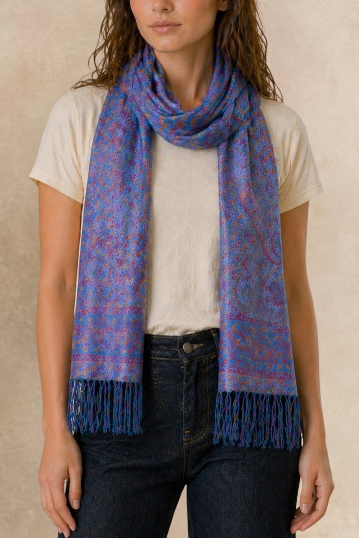 Écharpe Pashmina Jacquard Paisley Bleu